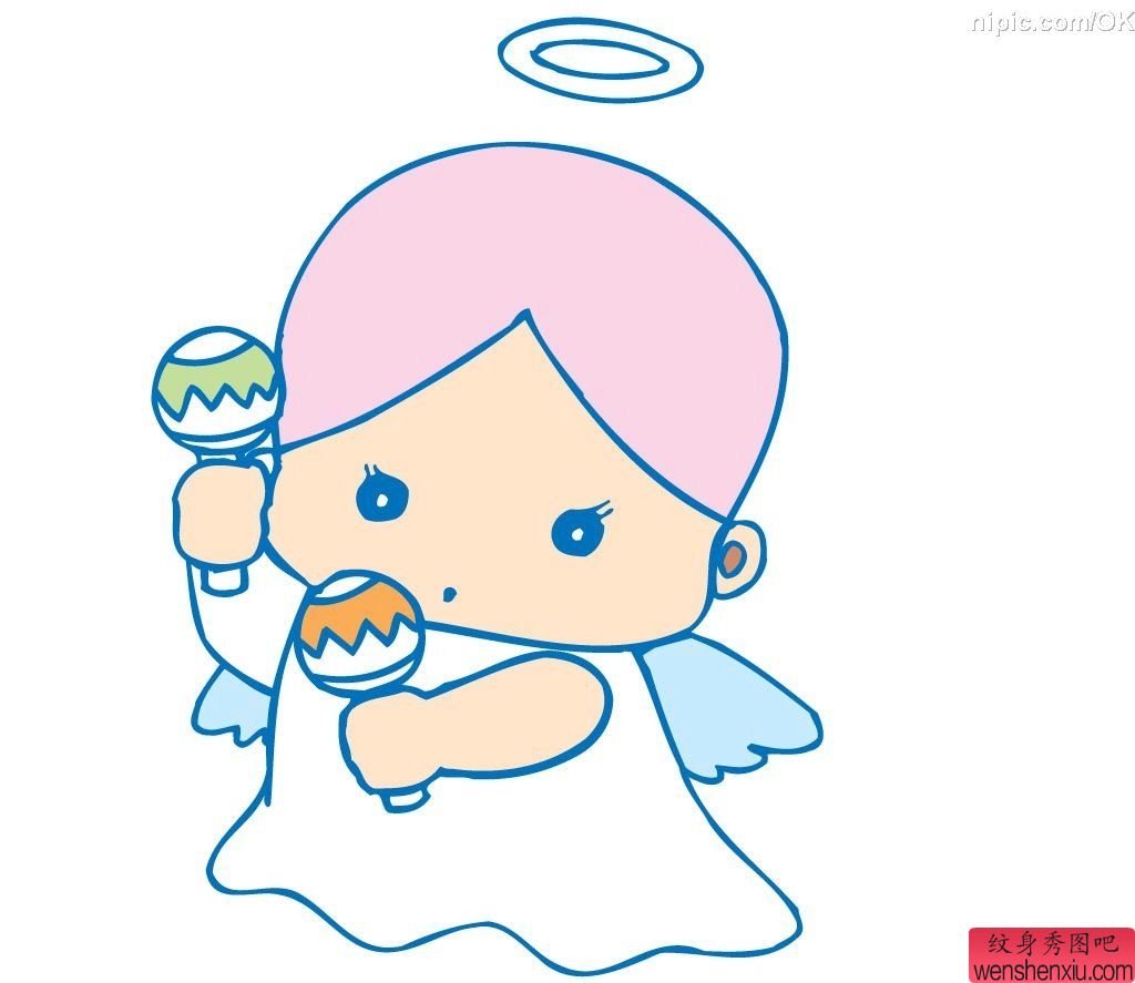 可爱的天使宝宝纹身手稿图案