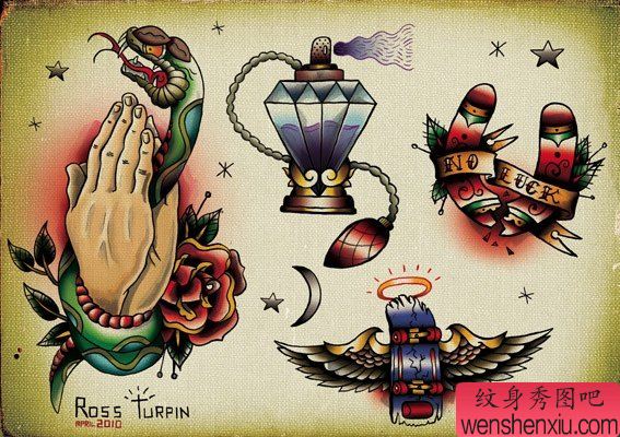 手钻石马蹄铁刺青手稿图案