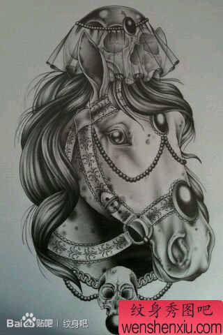 一幅马骷髅头刺青手稿图案有纹身秀图吧分享