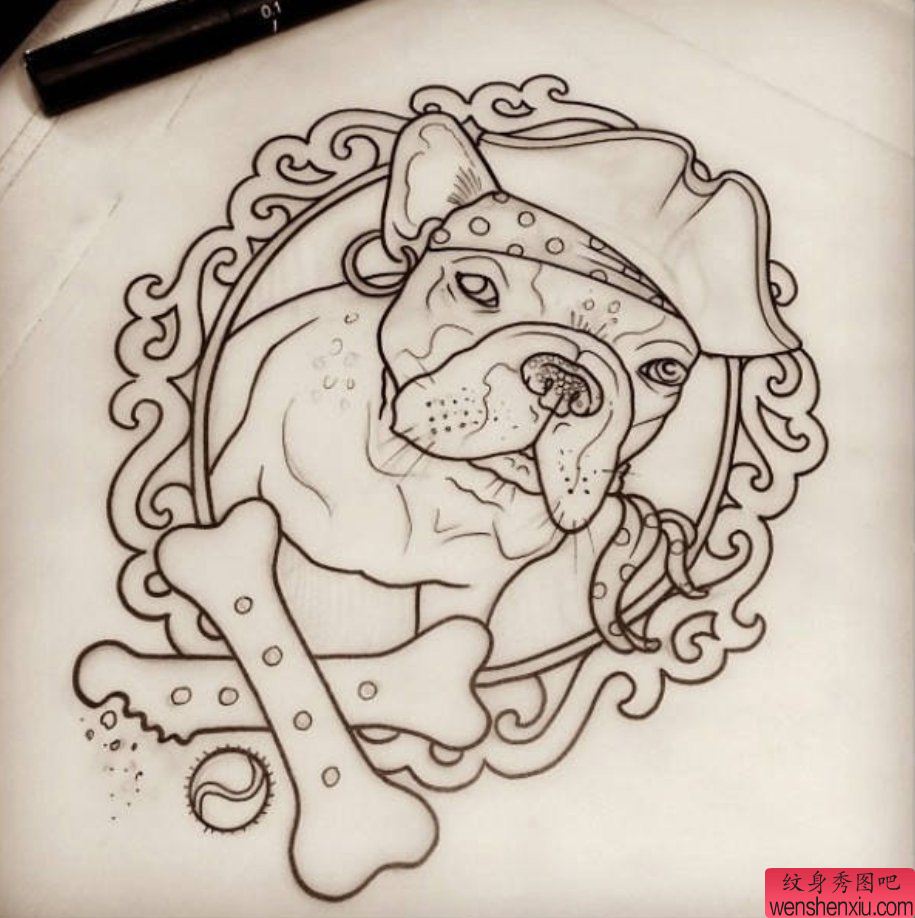 纹身秀图吧推荐一幅狗狗刺青手稿图案