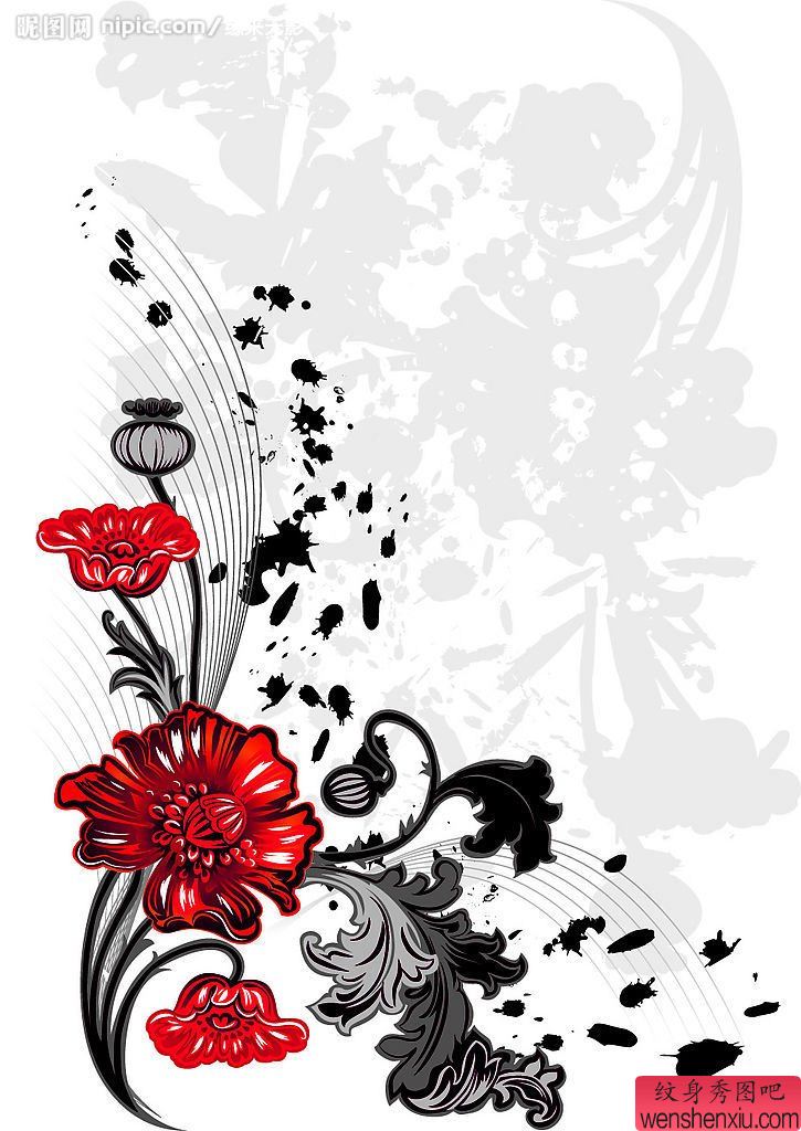 一幅花藤刺青手稿图案由纹身秀图吧分享