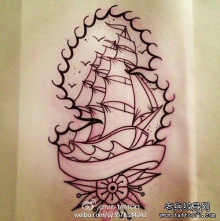 一幅船帆刺青手稿刺青图案