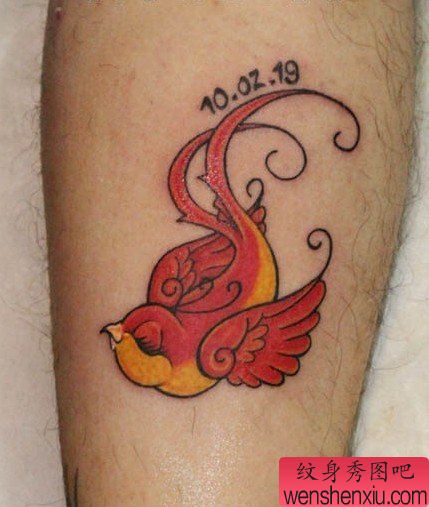 一幅腿部彩色燕子刺青图案由纹身秀图吧分享