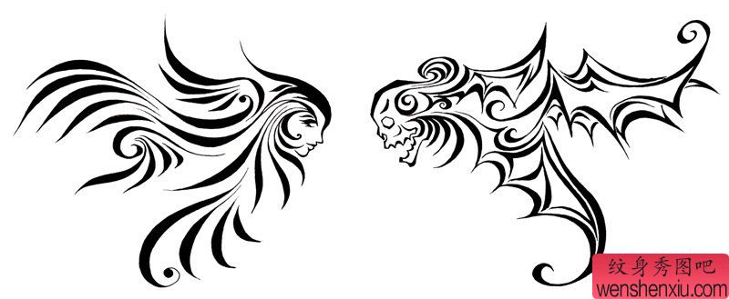 恶魔天使翅膀纹身手稿图案由纹身秀图吧分享