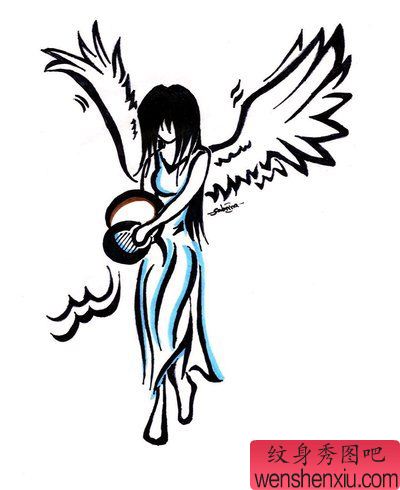 水瓶星座天使女刺青图案由纹身秀图吧分享