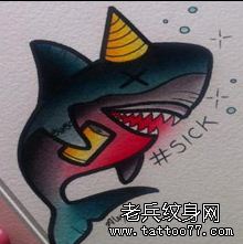 一幅鲨鱼刺青手稿图案由纹身秀图吧分享