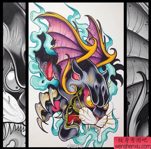 一幅豹子翅膀刺青图案由纹身秀图吧分享