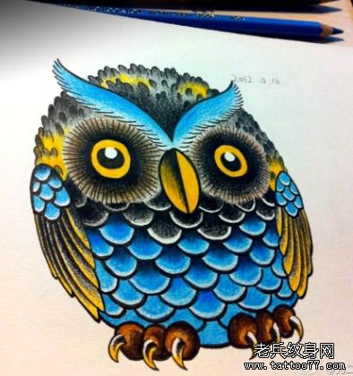 纹身秀图吧推荐一幅猫头鹰刺青手稿图案
