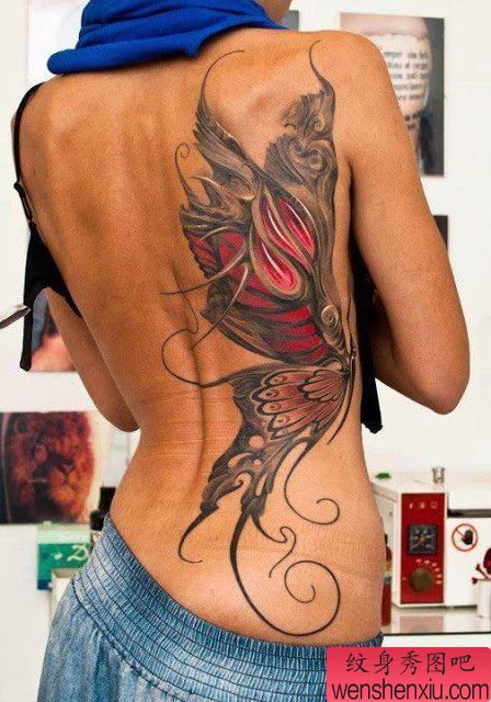 纹身秀图吧推荐一幅女人侧腰蝴蝶刺青图案