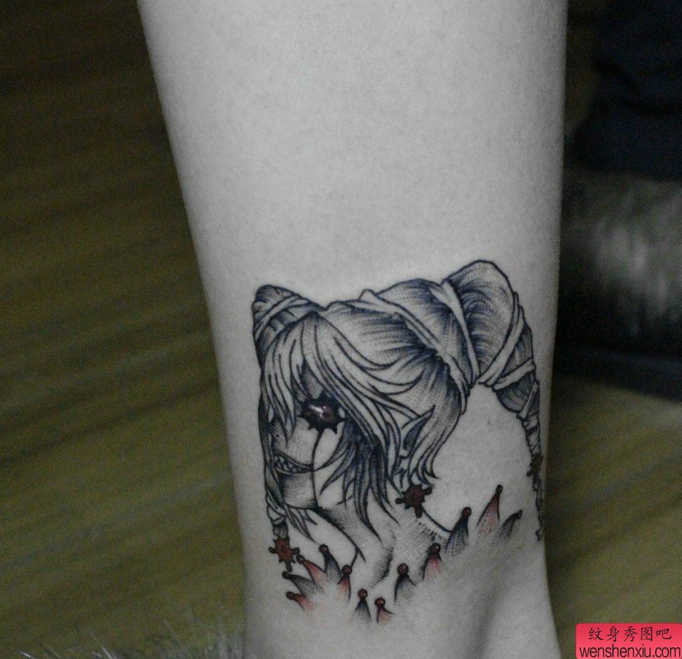 纹身秀图吧推荐一幅脚踝巫女刺青图案