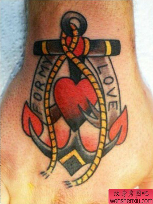 手背船锚刺青图案