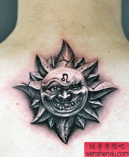 纹身秀图吧推荐一幅颈部图腾太阳刺青图案