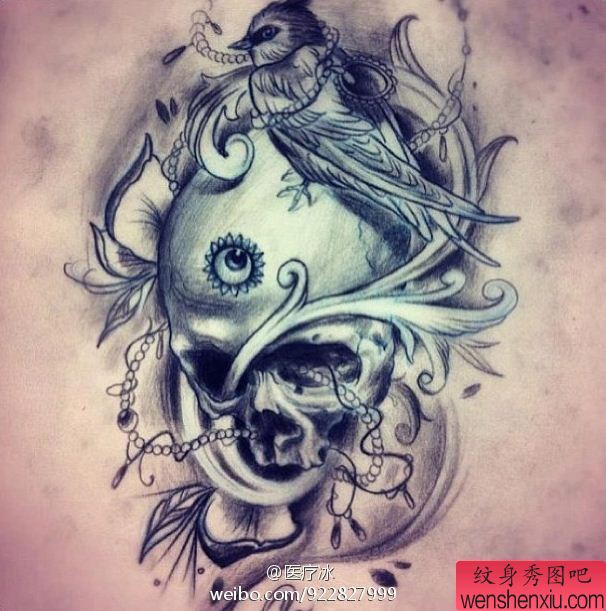 一幅骷髅头刺青图案