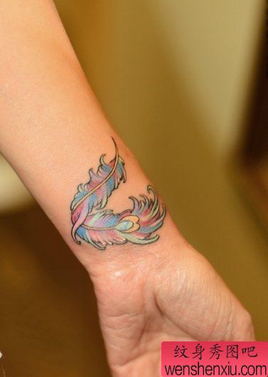 纹身秀图吧推荐一幅手臂羽毛刺青图案