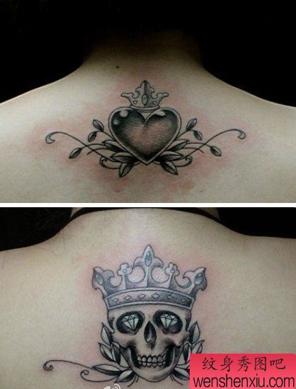 两款肩部骷髅头爱心纹身图案