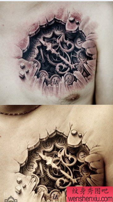 一幅前胸机械刺青图案