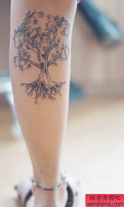 一幅女人腿部树刺青图案