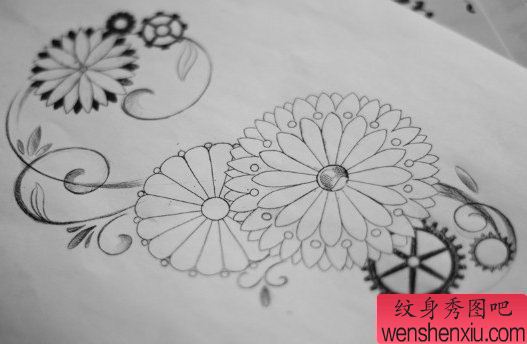 纹身秀图吧推荐一幅齿轮刺青手稿图案