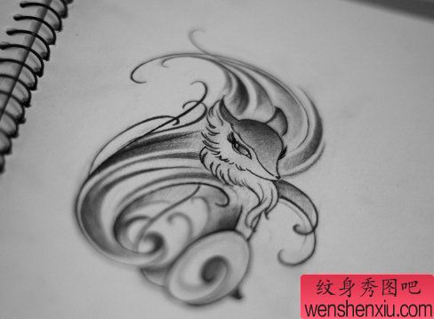 纹身秀图吧推荐一幅狐狸稿子刺青图案