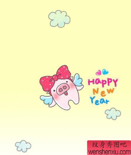 一幅卡通猪纹身图案