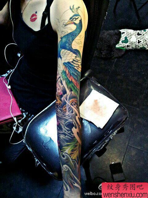 一幅彩色凤凰半胛纹身图案