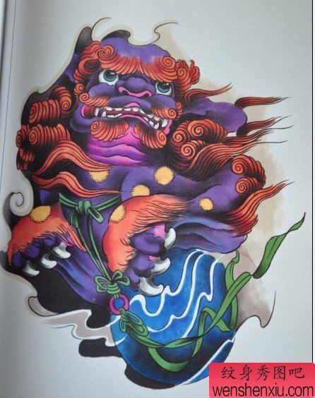 一幅唐狮纹身手稿图案