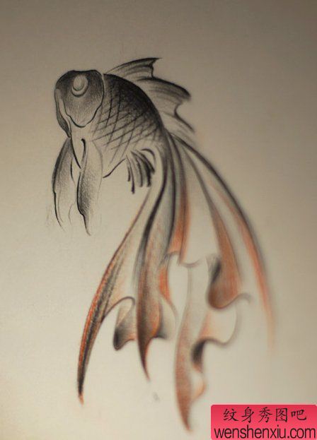 一幅金鱼刺青手稿图案
