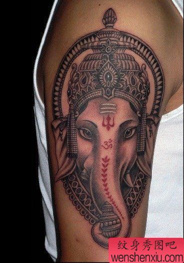 纹身秀图吧推荐一幅大臂象神纹身图案