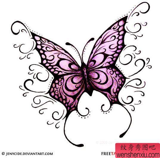最流行的文身店推荐一幅彩色蝴蝶纹身手稿图案