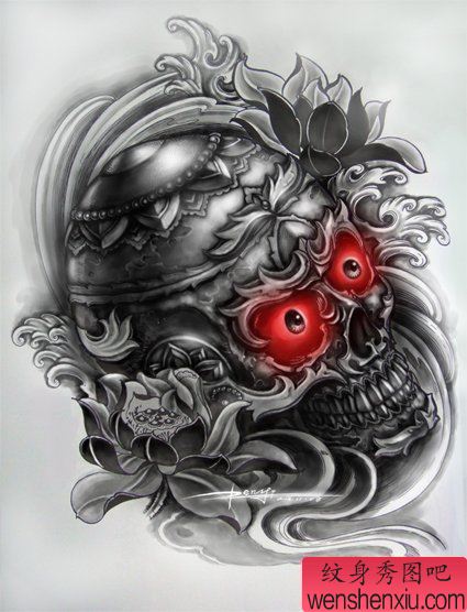 纹身秀图吧推荐一幅欧美风格骷髅头纹身图案