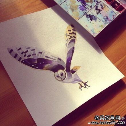 纹身秀图吧推荐一幅猫头鹰纹身手稿图案