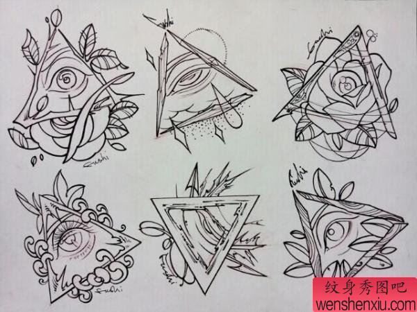 一组上帝之眼纹身手稿团