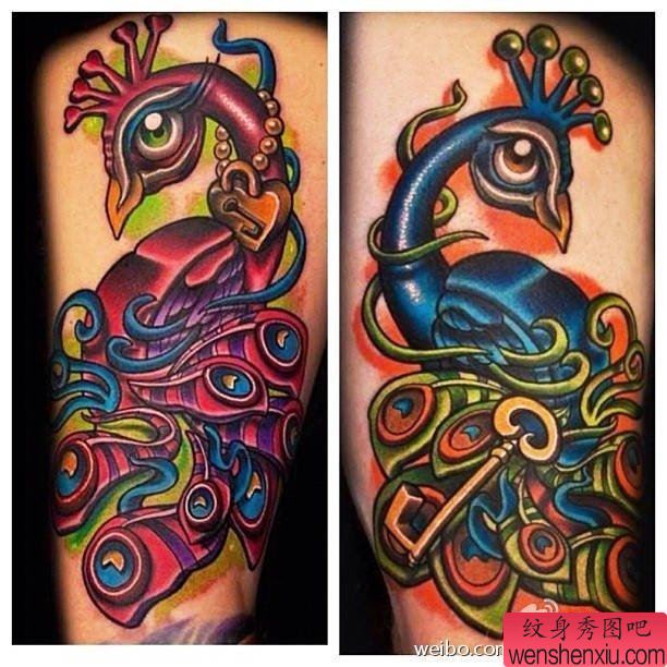 一幅彩色凤凰纹身图案