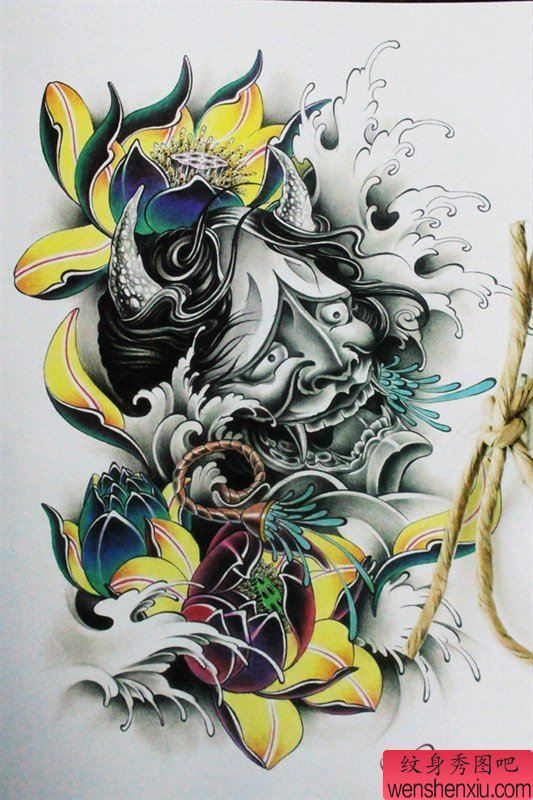 纹身秀图吧推荐一幅传统般若莲花纹身图案