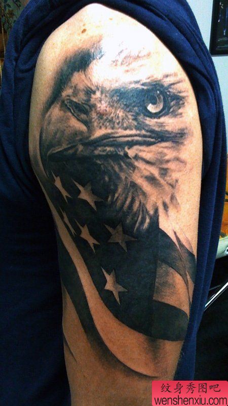 纹身秀图吧推荐一幅大臂老鹰纹身图案