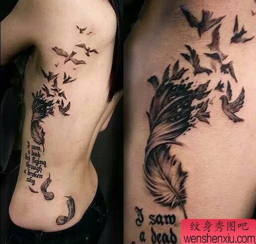 纹身秀图吧推荐一幅侧腰羽化燕纹身图案