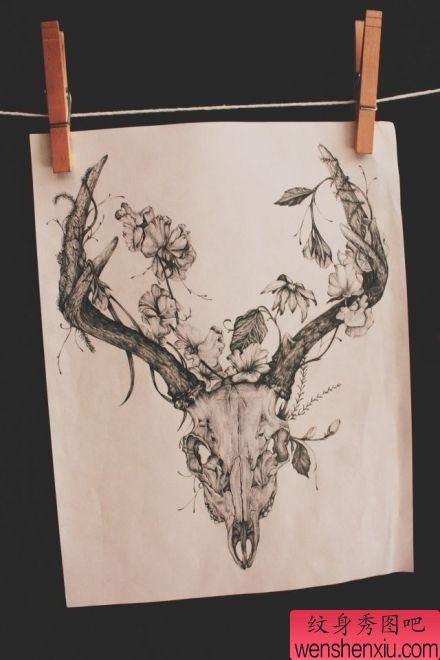 一幅羚羊纹身手稿图案