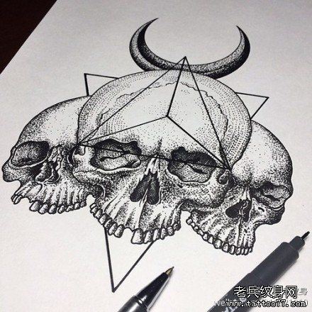 纹身秀图吧推荐 一幅欧美骷髅头纹身图案