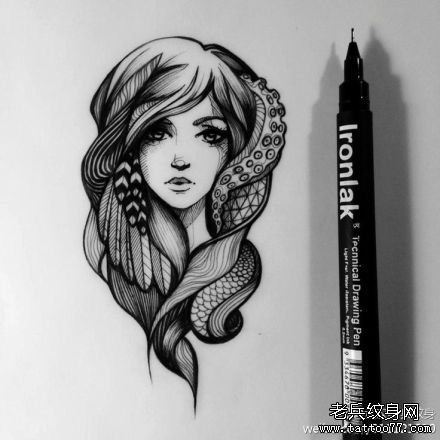 一幅美女纹身手稿图案
