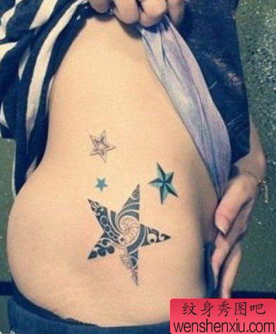 纹身秀图吧推荐 一幅侧腰五角星纹身图案