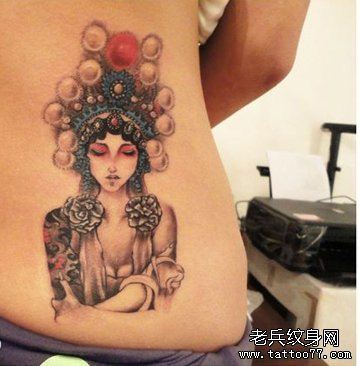 纹身秀图吧推荐一幅腰部花旦纹身图案