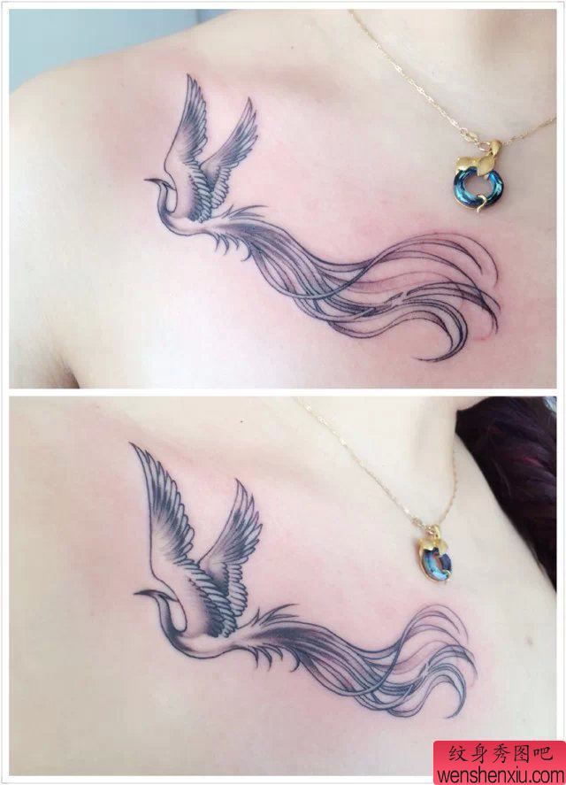 一幅女人锁骨图腾凤凰纹身图案