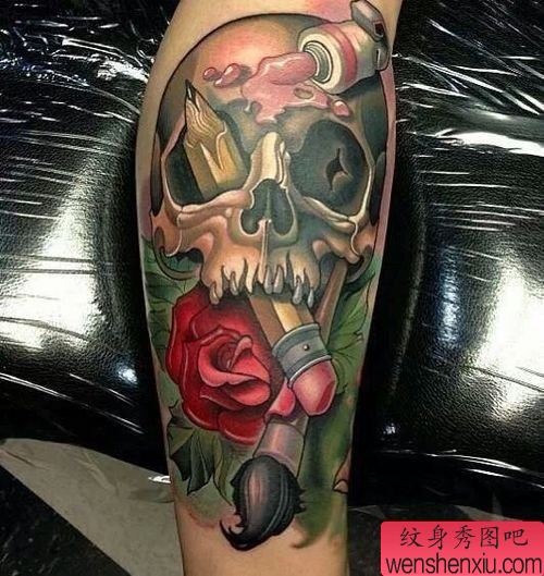 纹身秀图吧推荐一幅欧美风格的骷髅头纹身图案