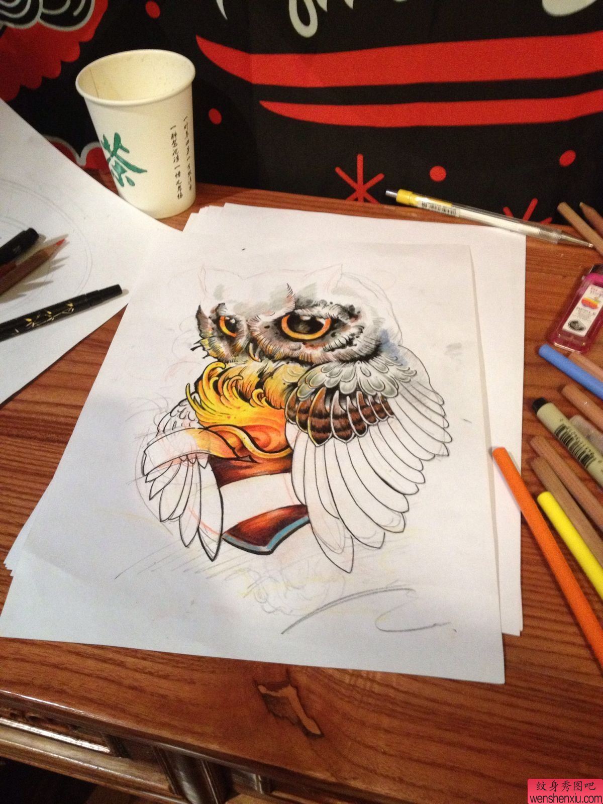 猫头鹰纹身手稿团