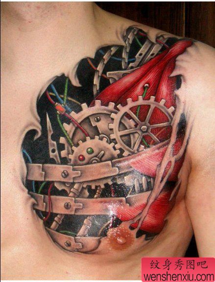 纹身秀图吧推荐一幅胸部机械纹身图案