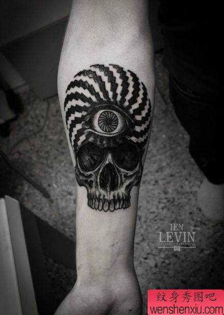 一幅手臂骷髅头纹身图案