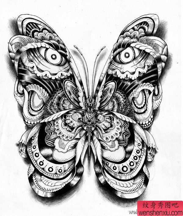 纹身秀图吧推荐一幅蝴蝶纹身手稿图案