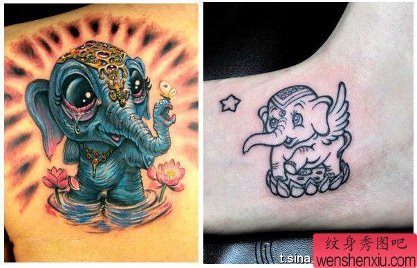 一幅脚背小象纹身图案