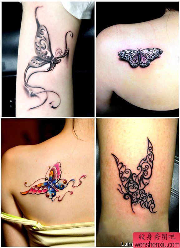 纹身秀图吧推荐一组女人肩背蝴蝶纹身图案