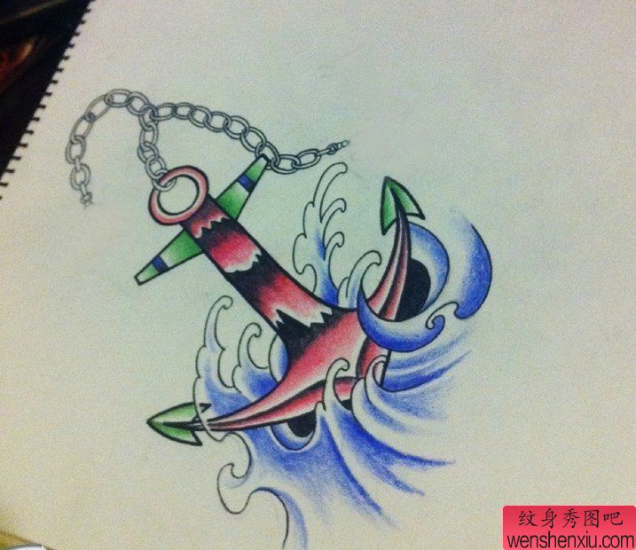 纹身秀图吧推荐一幅船锚纹身图案